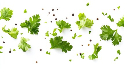 Fresh Herb and Spice: Vibrant sprigs of cilantro and scattered peppercorns create an inviting culinary scene, offering a taste of freshness and flavor.