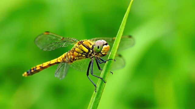 Dragonfly Perched on Grass &ndash; Macro Nature Photography