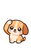 Obraz premium Cute sad puppy crying illustration. Heartbreakingly adorable kawaii dog character with watery eyes. Ideal for emoticon stickers, 