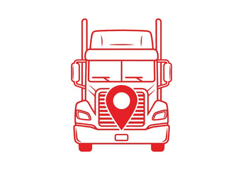 Obraz premium Truck with Location Pin Icon Front View.