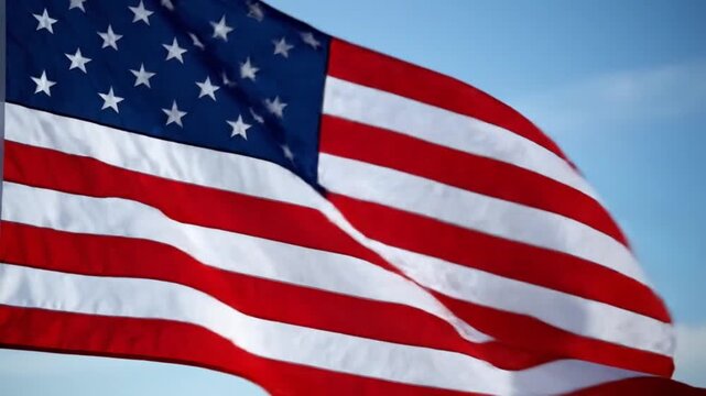 American Flag Waving Against Clear Blue Sky &ndash; Symbol of Patriotism