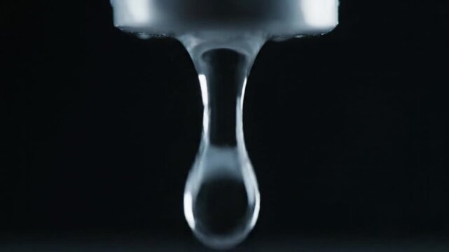 Falling Water Droplet from Faucet &ndash; Fluid Dynamics Closeup