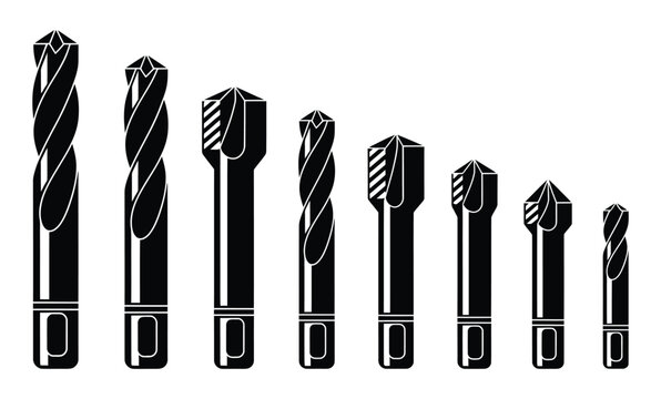Set of drill bits in various sizes and shapes