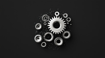 Mechanical gears create celestial design, showcasing intricate details and metallic textures against dark background