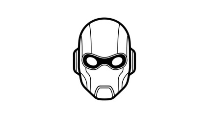Outline drawing of a futuristic superhero helmet or robot head, isolated white background. © 76apel