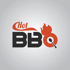 Hot BBQ Logo Design with Flame and Kitchen Utensils
