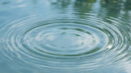 Mesmerizing concentric ripples gently expanding across a serene water surface, reflecting soft light and creating a tranquil, natural pattern of cause and effect