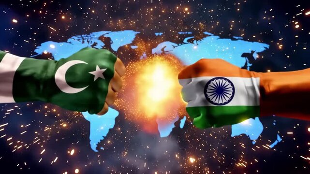 India fist and pakistan fist face off by earth