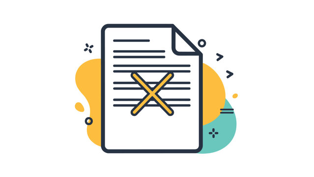 Paper document icon features a large yellow cross over the text suggesting a cancelled, deleted, or incorrect file.