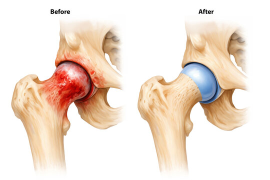 Hip joint comparison before and after 