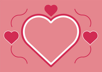 A flat vector heart-shaped frame and border design features a prominent central heart with smaller hearts and waves.