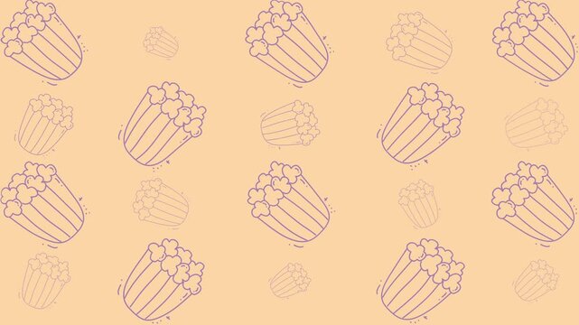 Food doodle pattern of popcorn buckets perfect for packaging design, wrapping paper, textiles, and stationery with a fun aesthetic.