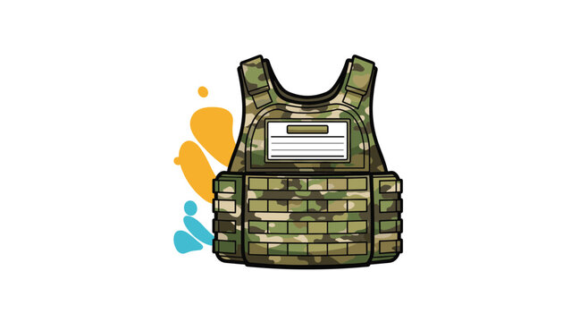 Camouflage patterns on a tactical bulletproof or ballistic vest used for personal protection in military or security operations.