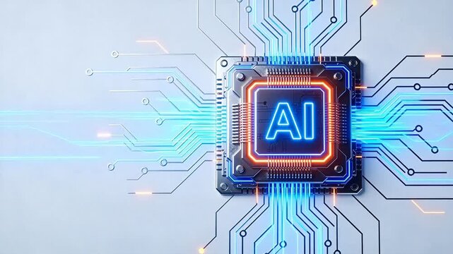 AI chip with glowing circuitry