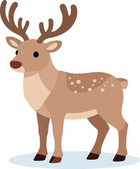 Fototapeta premium Standing cartoon deer with spots on its back and antlers in a simple vector style