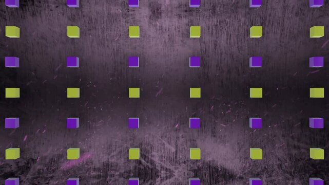 Animation of cubes over sparkles on purple background