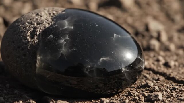 Rough Obsidian Stone with Polished Surface on Ground