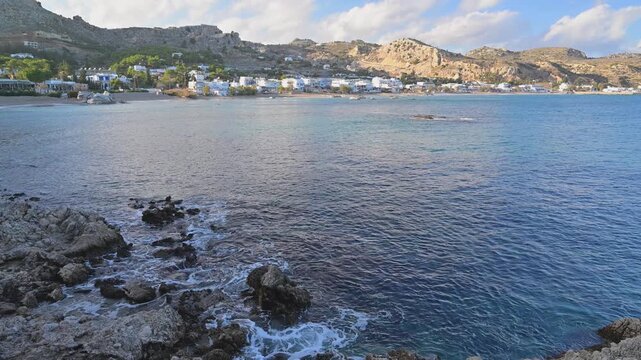 Stegna coastline village and beach by the sea on Rhodes island in Greece