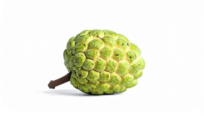Fresh Green Custard Apple with Stem Isolated on White Background