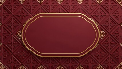 Elegant burgundy background with ornate golden frame and pattern