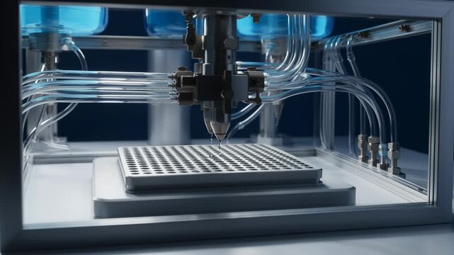 Automated Laboratory Equipment Dispensing Liquid Into Microplates