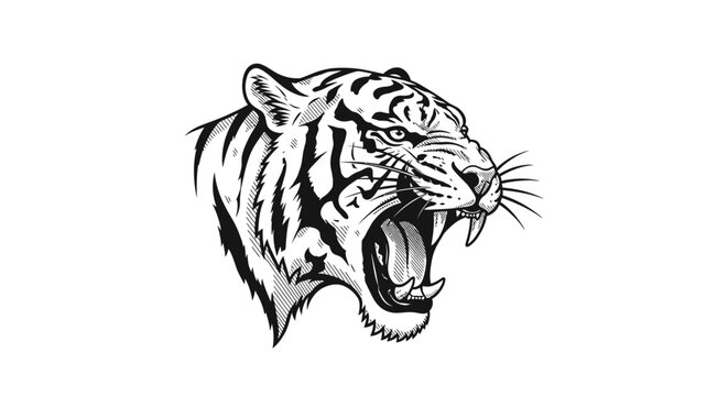 Black and White Tiger Head Illustration.