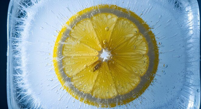 Frozen Lemon Slice in Ice Block