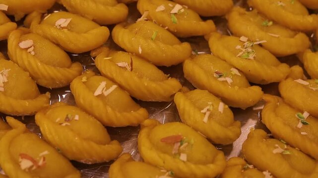 Gujhiya indian holi dessert assorted on beautiful plating 