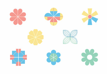 A collection of simple, abstract flower illustrations in pastel colors