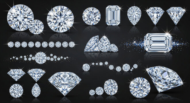Luxury diamonds collection in various cuts and sizes sparkling