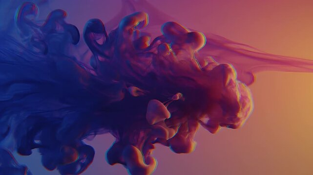 Abstract vibrant swirling forms of ink in water, with chromatic aberration