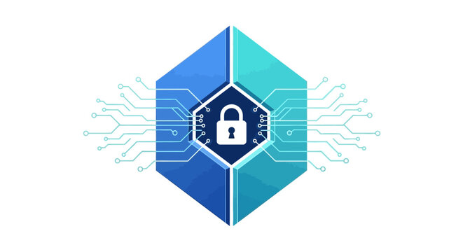 Secure Digital Shield with Lock Icon Representing Cybersecurity and Data Protection