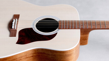 Obraz premium acoustic guitar body showing wood grain, bridge and pickup area. 