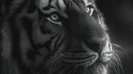 Obraz premium Black and White Lion Closeup Portrait.