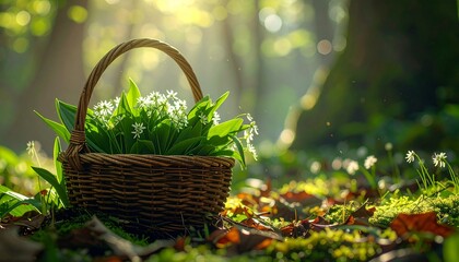 B&auml;rlauch in einem Weidenkorb