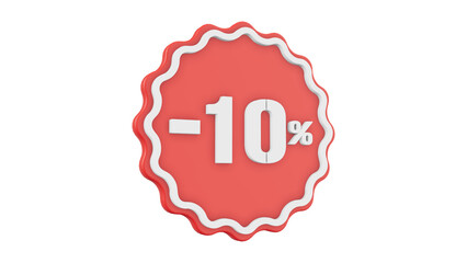 3D Red 10% Discount Badge Icon with Scalloped Edge