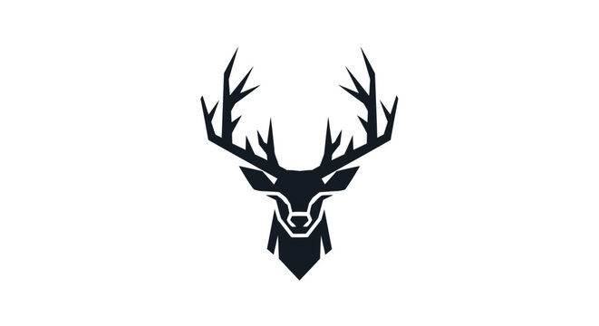 Deer Head Silhouette with Antlers Illustration.
