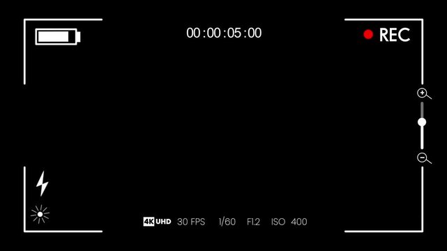 Dslr camera streaming, professional camera viewfinder screen with 4K 30fps data, audio levels and focus brackets, video recording interface for filmmaking, tech concepts and digital media production.