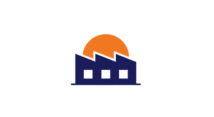 Naklejka premium Stylized Building Icon with Orange Sun.