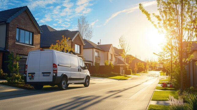 White Service Van Parked on Residential Street in Sunlight
