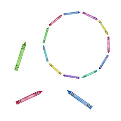 Frames set with watercolor colorful crayons, back to school copy space design.