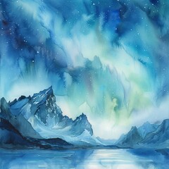 A breathtaking view of the Northern Lights, the night sky, with a silhouette of mountain