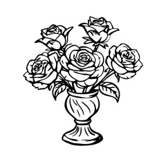 Elegant roses bouquet in vase illustration