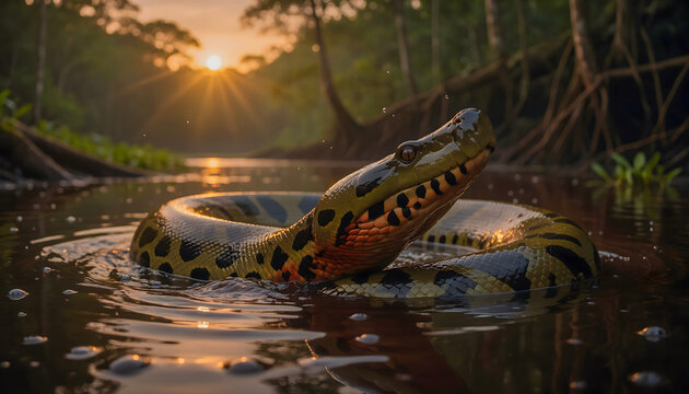 Green Anaconda (Eunectes murinus) Amazon River - Masterpiece Wildlife.