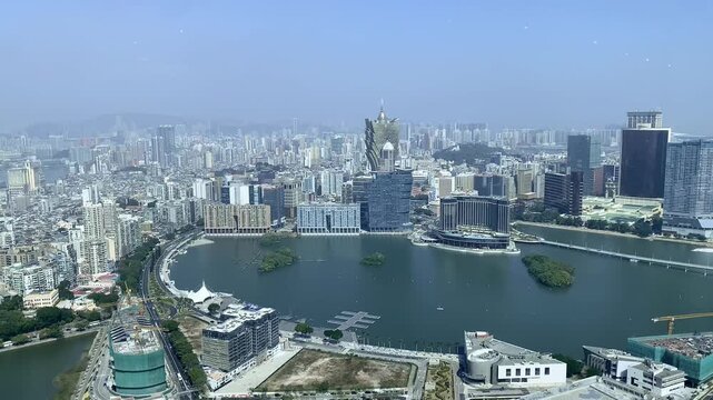 View of Macau Peninsula and Grand Lisboa from Macau Tower Observation Deck.