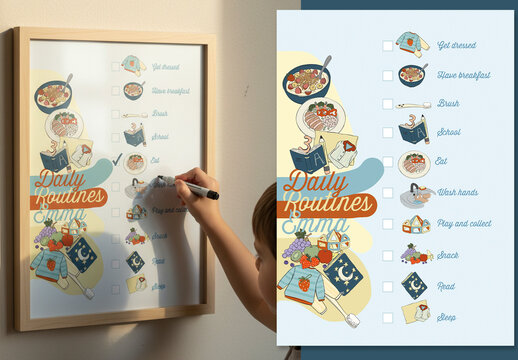 Kids Daily Routine Checklist Poster with Illustrated Tasks