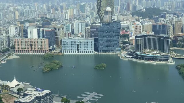 View of Macau Peninsula and Grand Lisboa from Macau Tower Observation Deck.