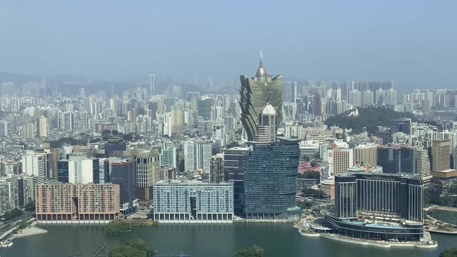 View of Macau Peninsula and Grand Lisboa from Macau Tower Observation Deck.