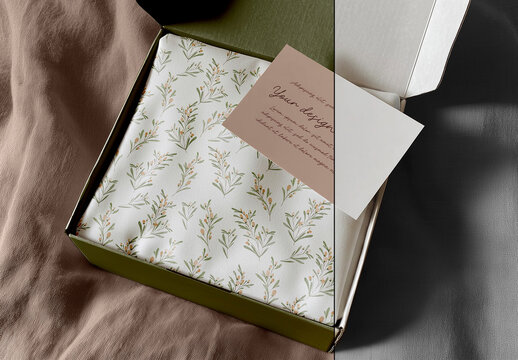 Minimal Gift Box Mockup with fabric and Card Insert
