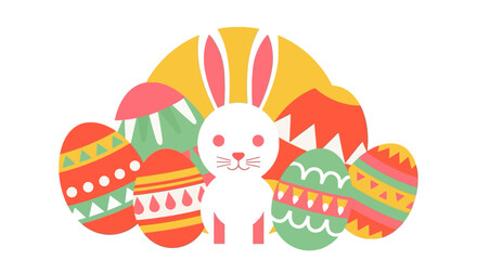 Obraz premium Colorful easter bunny and decorative eggs in flat design style